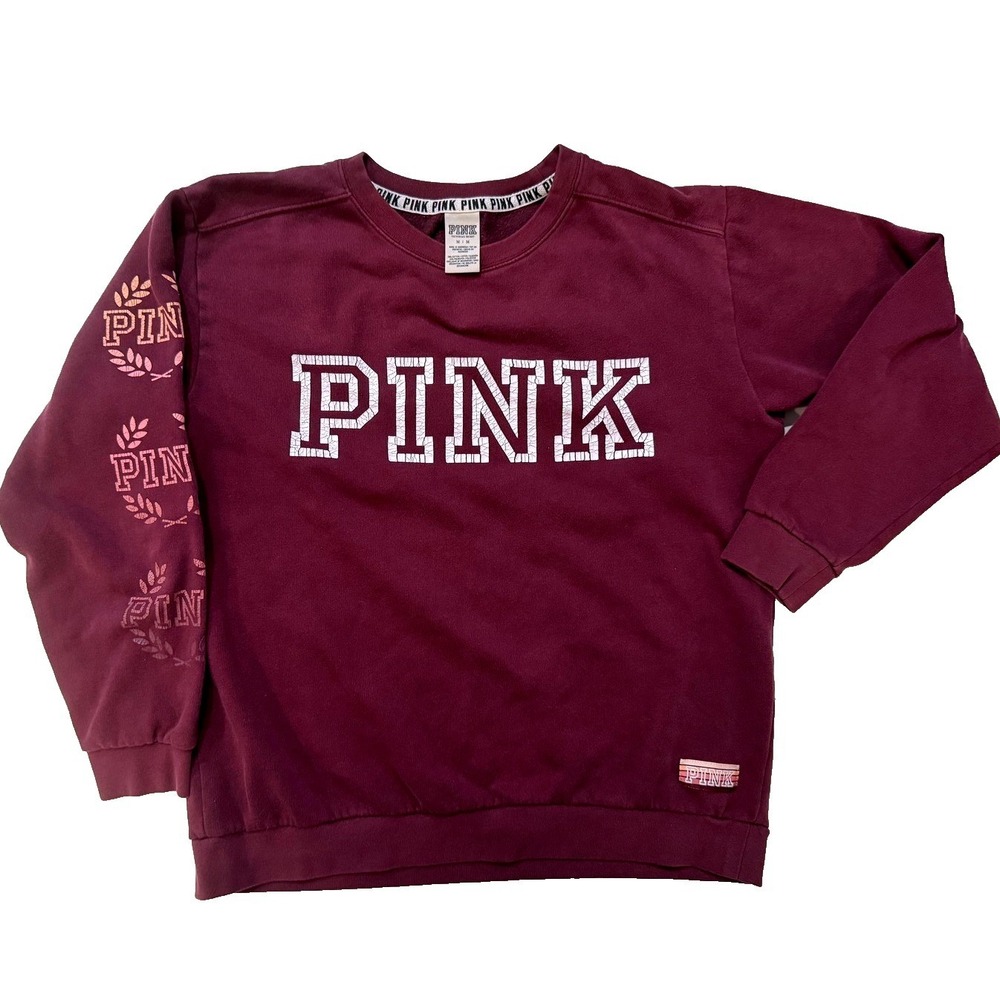 PINK Victoria's Secret Sweatshirt Women Med Purple Sleeve Hit Crewneck Y2K